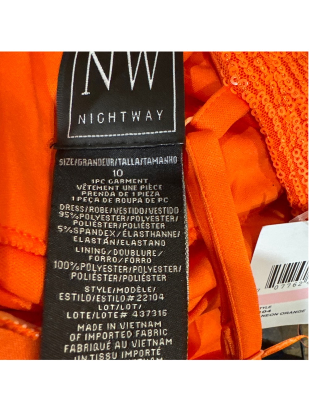43. Nightway Sequin Mini Dress Body Con Neon Orange Size 10 - Picture 3 of 4